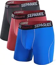 [Separatec] Men's Sport Boxers Dry Fastly Stretch Performance Underwear Trunks Dual Pouch Fly 3 Pack
