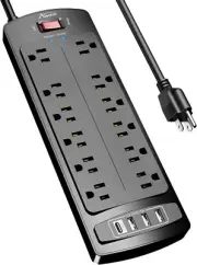 Power Strip, Surge Protector with 12 Outlets and 4 USB Ports, 6 Feet ...