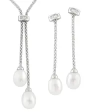 Splendid Pearls Silver 7-8mm Freshwater Pearl Earrings & Necklace Set