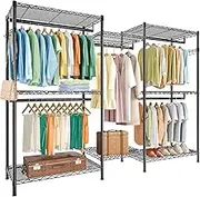 Forthcan Clothes Rack Wire Garment Rack Heavy Duty Clothing Racks for Hanging Clothes Large Size Armoire Storage Rack Freestanding Closet Racks with Adjustable Shelf Hanging Rod (Black)