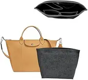 Chispee Handbag Organizers for Longchamp Felt Purse Divider Organizer Insert Pocket & Zipper Inner Bag Liner fit Large, Grey