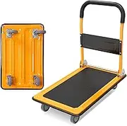 Flatbed Cart Foldable Platform Truck Thicken Metal Chassis Push Dolly with 4 Wheels for Home Office Transport Hand Truck with Folding Handle Hand Truck(Color:Orange)(Nblack+Yellow)