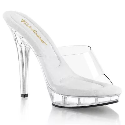 Women 5" Heel Platform Slide Sandal, Pleaser, LIP-101 Clear