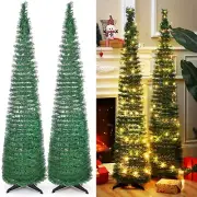 HyDren 2 Pack 5 ft Pop up Christmas Trees with Pre Lit Lights Artificial Pull...