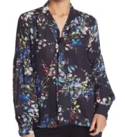 $248 NWT PARKER SzS TIE FRONT FLORAL PRINT LONG SLEEVE BLOUSE TOP BOBOLI MULTI