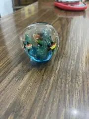 Clear Egg Shaped Paperweight With Ocean And Fish Scenery