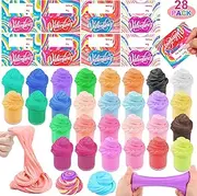 28 Pack Butter Slime Cup Bulk Prefilled Goodie Bag with Valentines Gifts Cards for Kids, 28 Soft and Stretchy Slime, Kids Classroom Exchange Gifts School Party Favors (1.2" x 1.6")