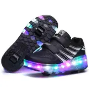 Skates Leisure Sports Shoes Children's Two-wheeled Led Flashing Light Automatic Invisible Roller Skates black 39