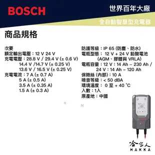 BOSCH C7 全自動 電瓶充電器 IP65防水 12V 24V AGM 汽車 機車 貨車 充電 膠體電池 哈家人