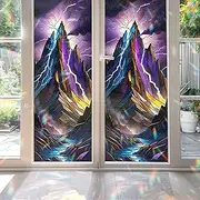 Mountain & The Storm Stained Glass Window Film, Decorative Mountain & The Storm Stained Glass Window Film, Mountain & The Storm Stained Glass Window Film for Bathroom Door Heat Anti UV