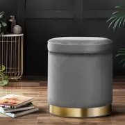 Artiss Foot Stool Storage Ottoman Footstool Round Velvet Large Foot Rest Makeup Stools Pouffe Padded Seat