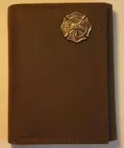 ZEP PRO MALTESE CROSS Fireman Crazy Horse Leather Trifold WALLET Tin Box