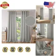 95-Inch Faux Linen Curtains - Set of 2 Light Filtering Grommet Panels in Grey