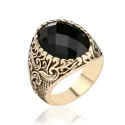 4PC Retro Classic Black Gem Jewelry Exquisite Carved Totem Geometry Men Ring
