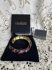 NIB JOAN RIVERS CLASSICS GOLD TONE ENAMEL PURPLE RED BLUE LINK BANGLE BRACELET