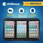 Chillmax BLK Bar Fridge 3 Door Glass Beer Wine Undercounter