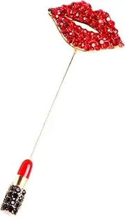 [Healeved] Rhinestone Lipstick Brooch Pin for Women Aesthetic Lapel Pin for Clothing Bags Hats and Scarves Durable Metal Design with Fashionable Lip Appearance