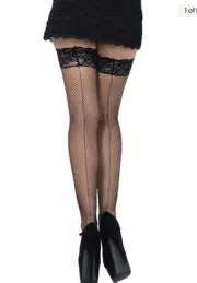 Lycra Lace Top Fishnet Thigh High Stockings - Leg Avenue 9035 Black Cosplay