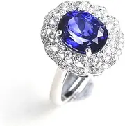[Angel's Finery] Sparkling White Gold Plated Cubic Zirconia CZ Adjustable Size Oval Flower Cluster Ring Gifts for Wife Sister Friend Mother Daughter Grandma End Financial Year Birthday EOFY(Cobalt Blue Sapphire)