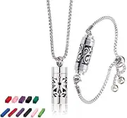 SUPERFINDINGS 2 Styles Essential Oil Diffuser Necklace Aromatherapy Locket Pendant Bracelet Set with 20Pcs Felt Pads Changeable Perfume Pads Stainless Steel Diffuser Pendant