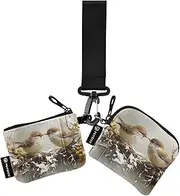 [XYMZR] Mini Zip Around Wristlet keychain Wallet Two Birds Branch for Women Personalized Pattern Detachable Dual Pouch Wristlet Portable Wallet Phone Coin Purse, Multi-colored, One Size