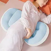 WYXunPlanet Side Sleeper Pregnancy Pillow for Sleeping，More Breathable，Removable Elastic Soft Knitted Cotton Cover, Better Support Waist, Legs, Belly, with Adjustable Panel, Blue-White