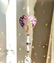 Beautiful Amethyst Tree Of Life And Crystal Prism With Accent Beads Sun Catcher