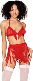 [Dreamgirl] Chainette Fringe Bralette, Garter Belt, and G-String Set Ruby - 13042