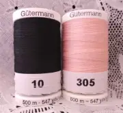 NEW Black & light Pink GUTERMANN 100% polyester thread 547 yards Spools
