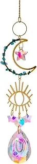 Crystal Moon Palm Drop Star Sun Catchers，Prisms Suncatchers for Windows for Hanging Glass Rainbow Suncatcher Glass Crystal Suncatcher Pendant Feng Shui Wedding Home Window Ornament (blue cyrstal eye)