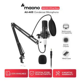 Maono A03 電容式麥克風播客工作室麥克風音頻3.5毫米麥克風用於聲卡手機電腦YouTube卡拉OK錄音