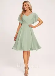 JJ's House A-Line V-Neck Knee-Length Chiffon Bridesmaid Green Dress Size 18W