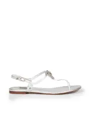 Silver Leather Crystal Sandals