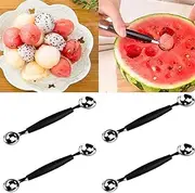 4Pcs Silver 2 in 1 Stainless Steel Melon Ballers Melon Scoop,Double-Sided Fruit Melon Baller Spoon, Suitable Watermelon Cantaloupe Ice Cream Comfortable Non-Slip Grip, Melon Ballers