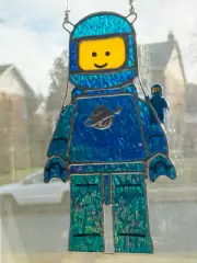 NEW 10" LEGO SPACEMAN Stained Glass Suncatcher HANDMADE in U.S.A. by GlassZach!