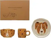 Creative Co-Op Child's Stoneware Dinnerware with Painted Dogs, Boxed Set of 3 Pieces Plate Set, Multi