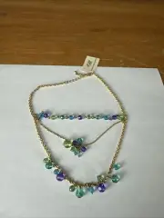 Vintage Hobe Layered Chain With Green Purple Blue Beads Unused With Tag
