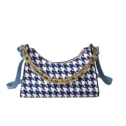 Vintage Plaid Pattern Messenger Bag Women Casual PU Leather Thick Metal Chain Shoulder Handbags Portable Shopping Money Purse