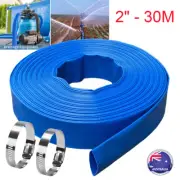 2"x30M Discharge Hose Lay Flat PVC Backwash Drain Pipe Fire Transfer Hose &Clamp