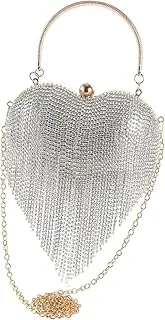 [Generic] Stylish Women Evening Handbag with Detachable Chain Heart Shaped Design and Tassels for Weddings and Parties Elegant Crossbody Purse for Women