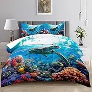 Raphus Cucullatus Sea Turtle Comforter, Beach Themed Bedding Twin Size, Ocean Blue Quilt, Turtle Bed, Ocean Bedding