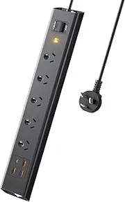 Power Board Surge Protector USB - 5 Outlet Powerboard Surge Protected with 4 USB Ports (1USB-C & 3USB-A), Power Strip with 1.8M Extension Cord, 2400W Surge Protection Wall Mountable for Home & Office