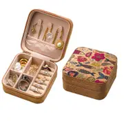 Portable Travel Jewelry Box Organizer PU Wood Grain Earring Ring Necklace Storage Case-Style 1