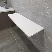 White Folding Wall Table, Wood Wall Mounted Folding Table, Floating Wall Desk Fold Down with Metal Shelf Bracket for Small Spaces(40x100cm/15.7x39.3in)