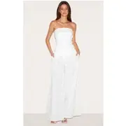 White Maxi Pinstripe Tailored Woven Straight Leg Pants, White