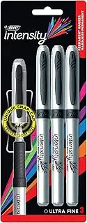 BIC 972863 Intensity Permanent Ultra Fine Point Markers - Pack of 3 – Low Odour, Non Toxic, Snap Lock Cap, Non Slip Grip - Black