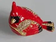RED CARDINAL BIRD TRINKET BOX FOR RINGS JEWELRY BOX RHINESTONE ENCRUSTED BEAUTY
