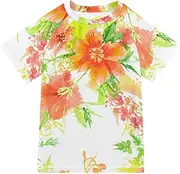 [ODAWA] Kids Swim Shirt Watercolor Flowers UPF+ 50 Quick Dry Shirt Rash Guard for Boys and Girls