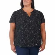 Hilary Radley Womens V-Neck Printed Blouse Size: 2X, Color: Black