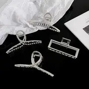 Cut-Out Hair Claw 1 Pc - Rectangular Cut-Out Hair Claw - Silver - L